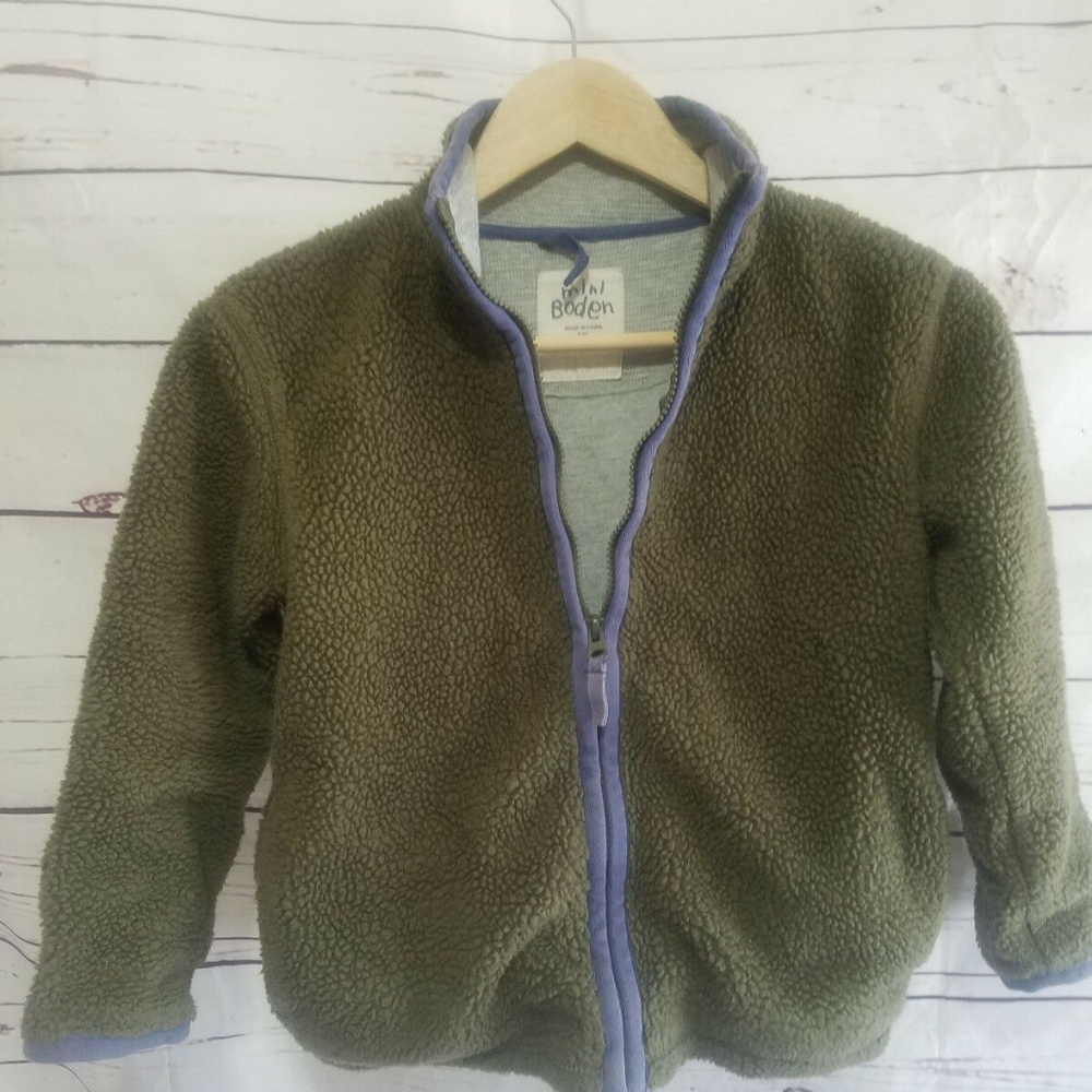 Mini Boden Sherpa Fleece Zip Up Jacket green 7-8y